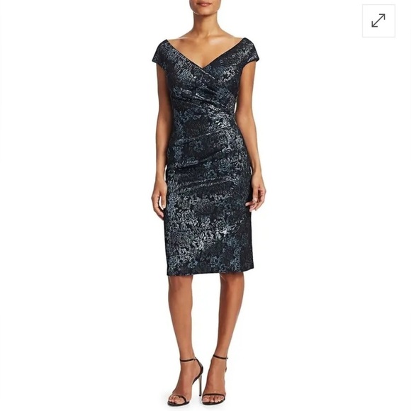 Rickie Freeman for Teri Jon Dresses & Skirts - RICKIE FREEMAN FOR TERI JON Off-Shoulder Ruched Jacquard Sheath Dress